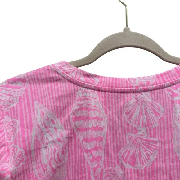 NWOT Lilly Pulitzer Barreto Cotton Top Short Sleeve Gold Button Beach Pink M - Picture 8 of 12